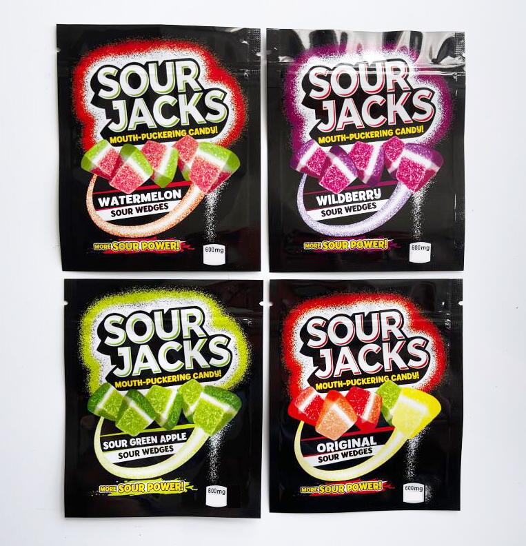 

sour jacks empty zipper package bags power green ap ple wildberry watermelon edible Mouth puckering
