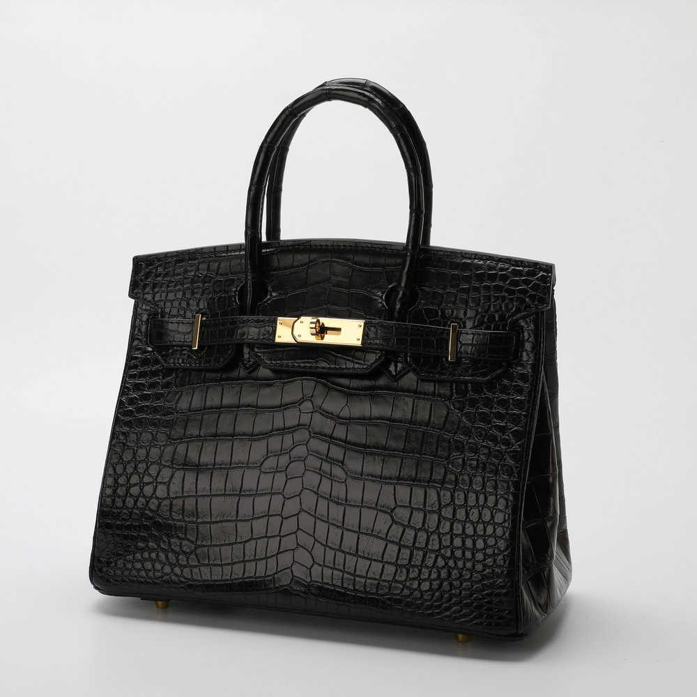 

Birkins bags Luxurys designer Herme Leather women 2022 new crocodile skin fahion trend hand, Black