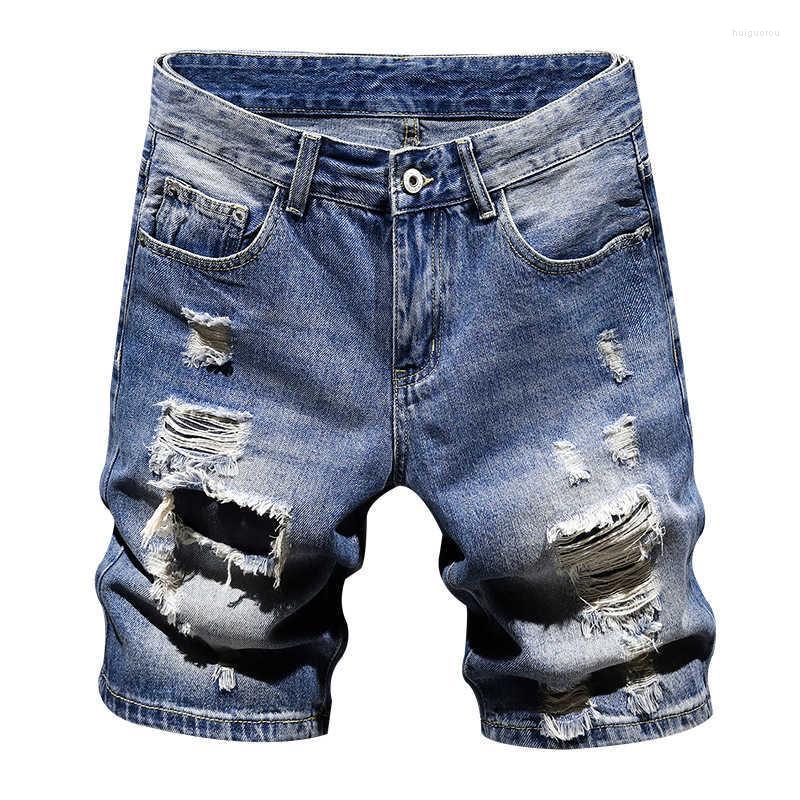 

Men's Shorts Men's Summer 2022 Thin Section Ripped Denim Korean Trendy Brand Loose Five-Point Youth Stretch Pants, Picture color 1