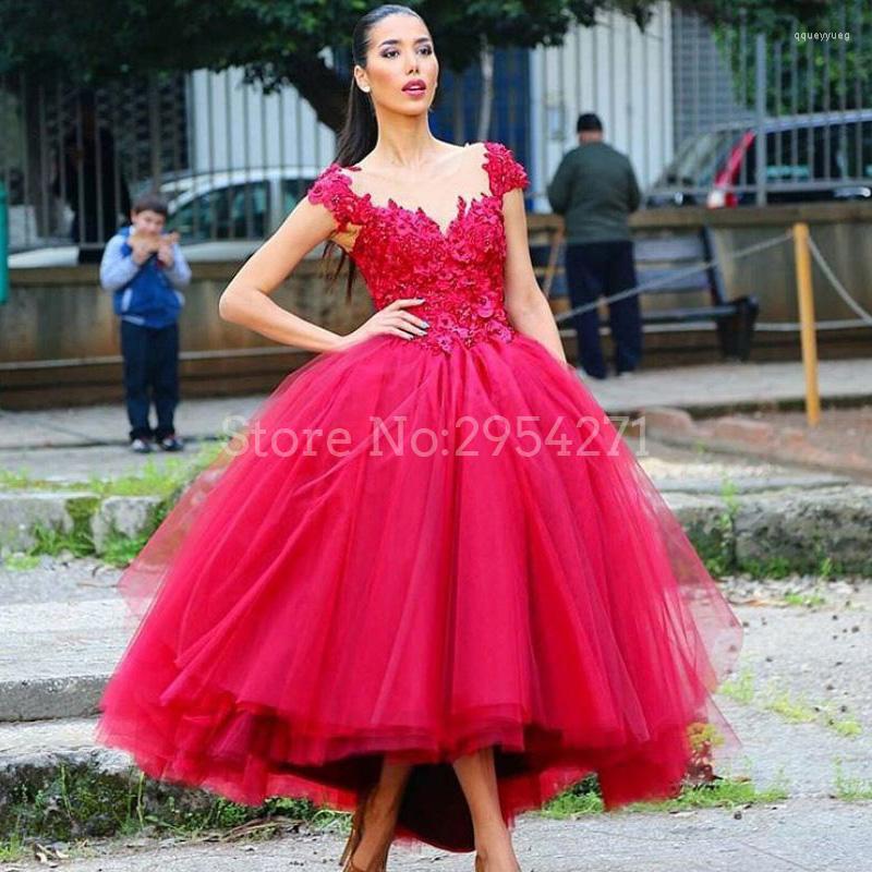 

Party Dresses Pink Ankle Length Short Sleeves Ball Gown Prom Flowers Tulle Evening Fromal Gowns Plus Size Custom Made