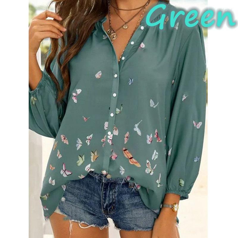 

Women's Blouses Women's & Shirts Button Up Shirt Women V Neck Blouse Casual Beach Butterfly Print Tops Ladies Long Sleeve Vintage Black, Blue