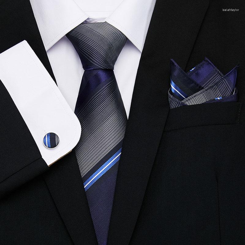 

Bow Ties Brand Corbatas Solid Striped Men's Wedding Necktie 8cm Width For Men Tie With Match Handkerchiefs 3pcs Set