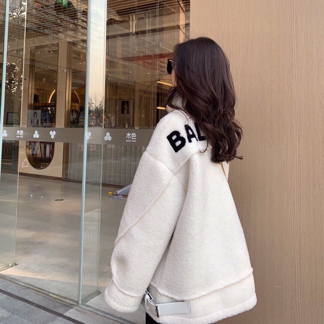 

winter thickened Faux Fur lamb wool jacket coat autumn men and women' letter embroidery fashion Outerwear Loose pluz size cardigans Warm Fleece Jacket -XL, White
