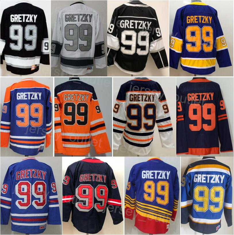 Men CCM Hockey 99 Wayne Gretzky Retro Jersey Vintage Classic 75th Anniversary All Stitched Black White Orange Navy Blue Purple Team Color For Spo