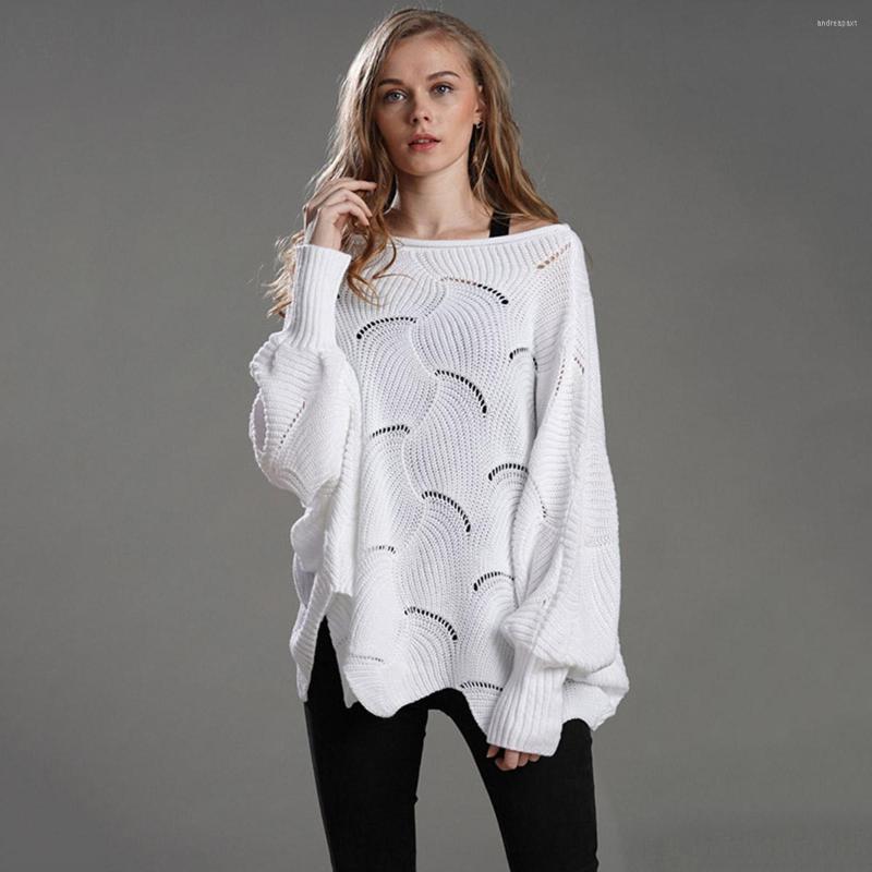 

Women's Sweaters Oshoplive Autumn Winter Casual Loose Solid Color Pullover Crew Neck Sweater Women Vintage Split-Joint Hollow Out, Purple