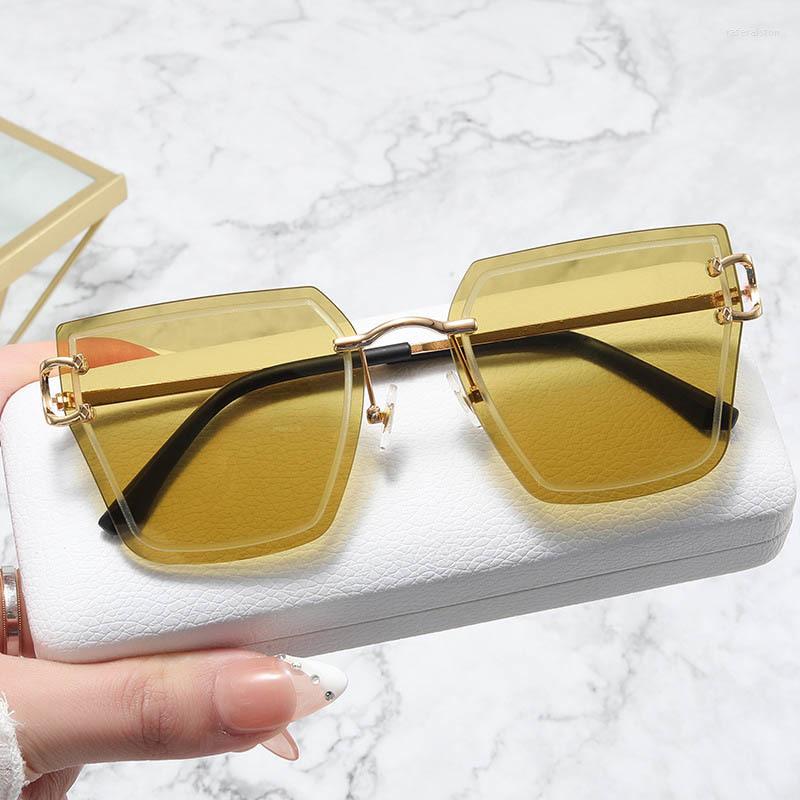 

Sunglasses Green Yellow Rimless For Women Men Square Shades Sexy Vintage Sun Glasses Unisex Zonnebril Dame