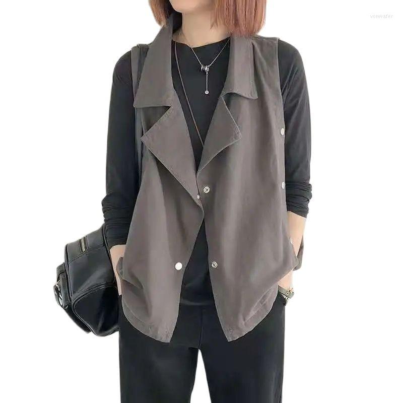 

Women's Vests Fashion Design Suit Collar Vest Waistcoat Women's Spring Autumn Loose Short Jacket Sleeveless Cardigan Women Outerwear, Black