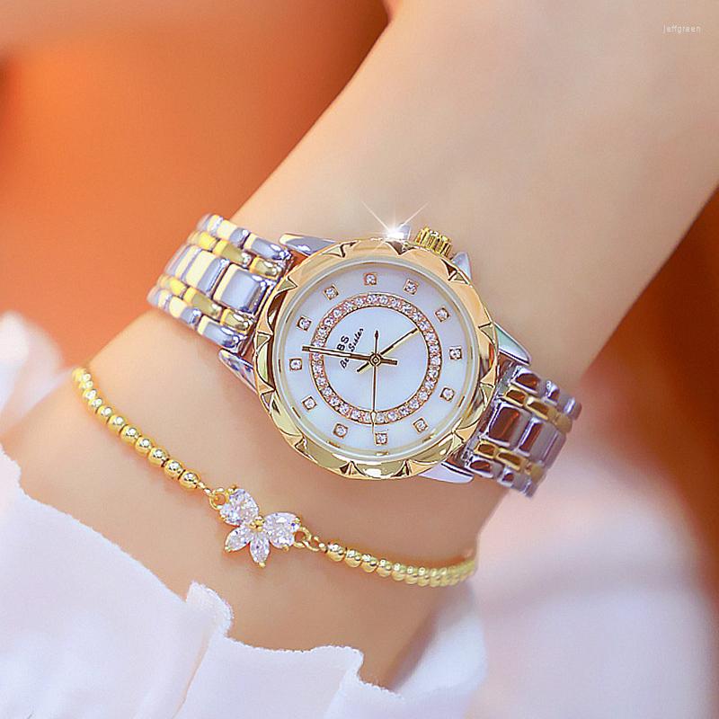 

Wristwatches BS Women Watch Fashion Woman Ladies Rose Gold Diamond Dress Watches Relogio Feminino Clock Girls Gift Relojes, Silver