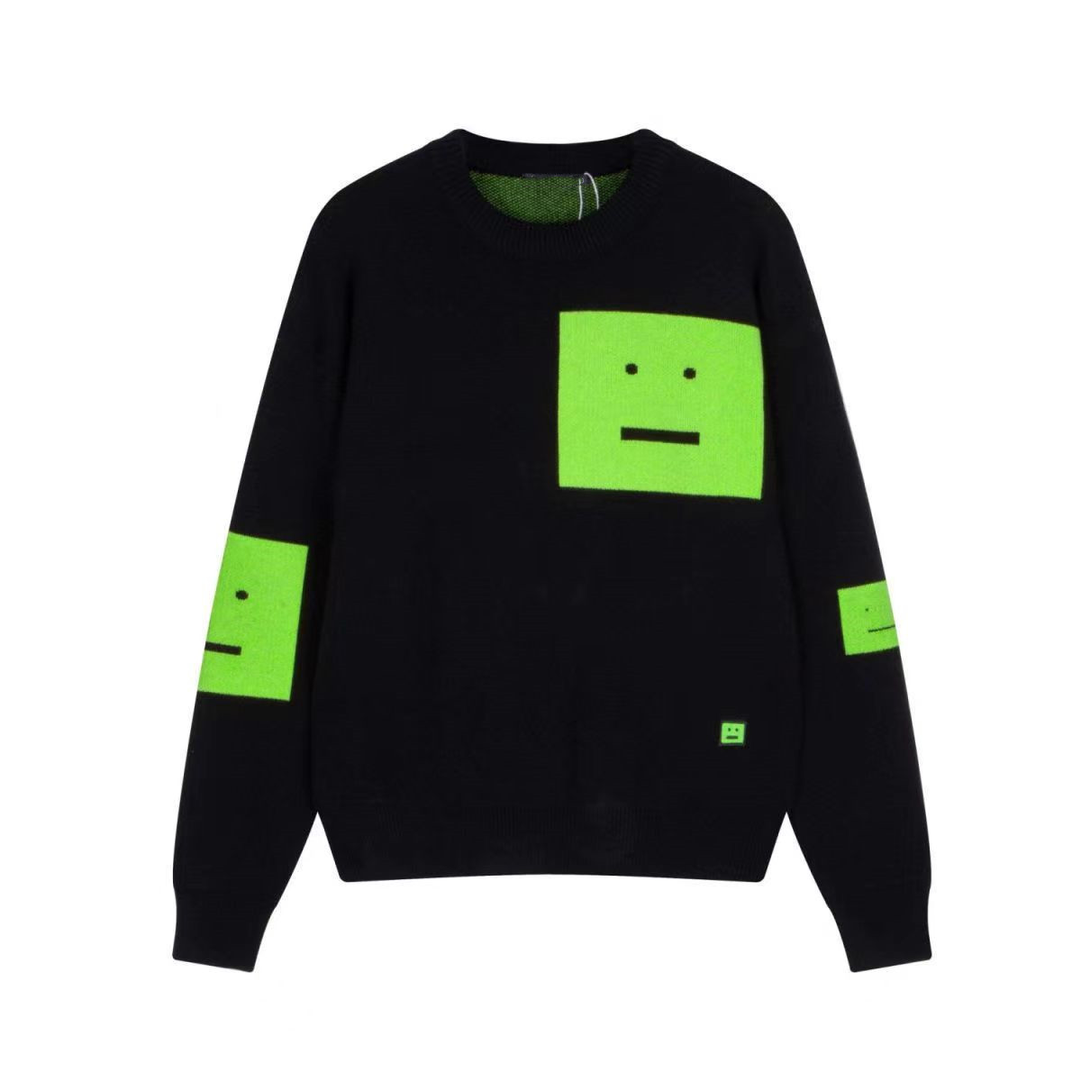 

women designer sweater smiling face hickened Pullover Large Loose men's and women's casual round neck knitting sweaters top, Green