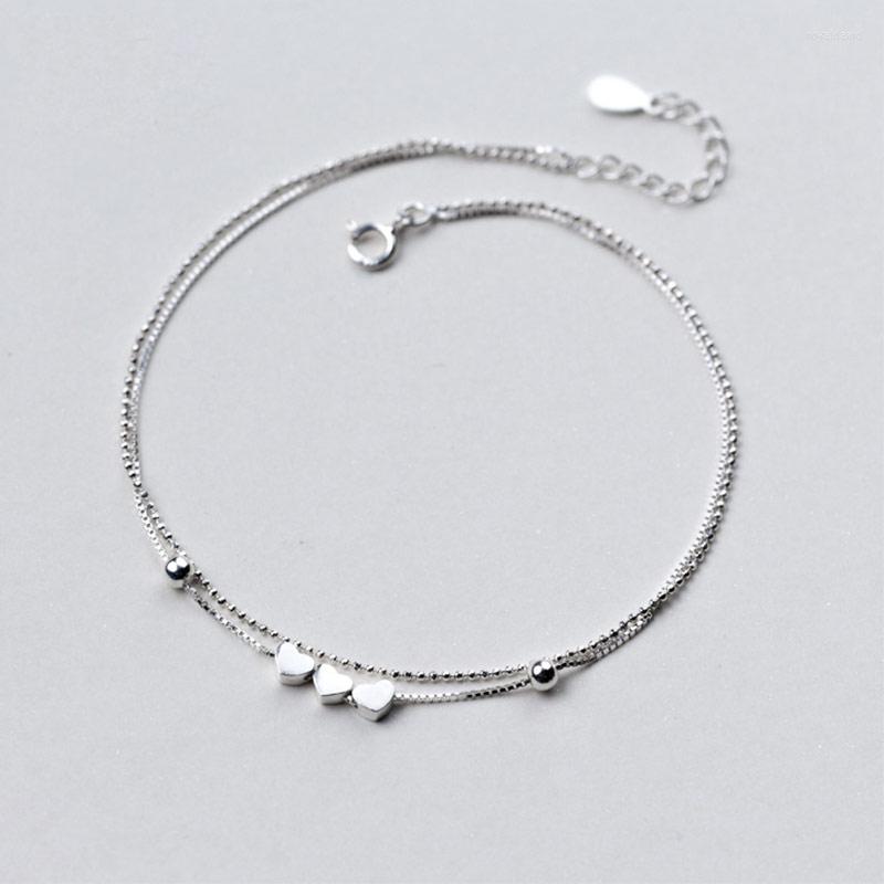 

Anklets 925 Sterling Silver Jewelry Barefoot Sandals Double Layer Hearts Beads Ankle Bracelets For Women Foot