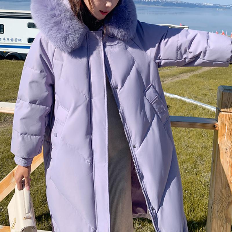 

Women's Trench Coats Women's Long Cotton-padded Jacket Winter 2022 Korean Version Of Ins Loose And Thick Over-the-knee Down, White