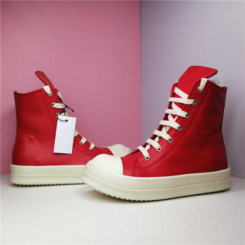 

Men Genuine Leather Ankle Boots High Top Male Fashion Sneakers Red Lace Up Man RO Shoes Boot256i, With thermal