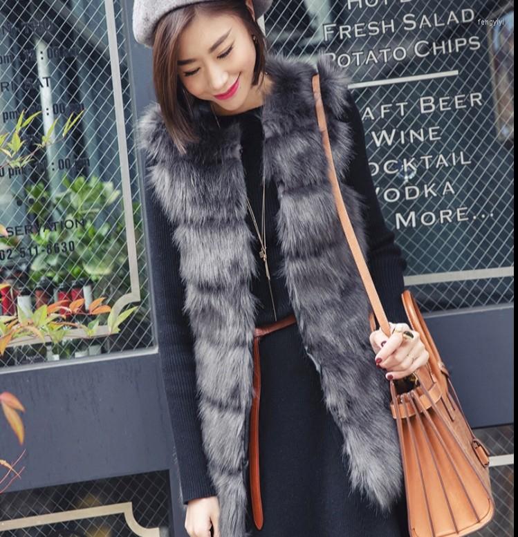 

Women' Fur 2022 Vetement Winter Faux Coat Oversize Furry Jacket Slim Fluffy Vest Preppy Style Wild Furvest AW320, Gray
