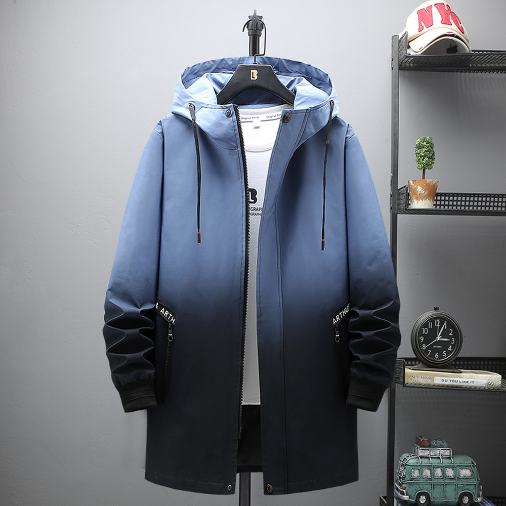 

Mid-Long Jacket Men Autumn Hip Hop Long Windbreaker Fashion Clothing Gradient Streetwear Men Overcoat Plus Size 10XL, Blue