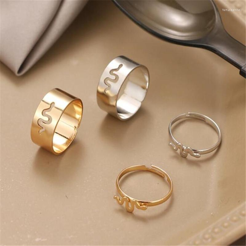 

Wedding Rings Trendy Gold Silver Color Snake For Women Men Lover Couple 2 Pieces Set Friendship Engagement Open Jewelry