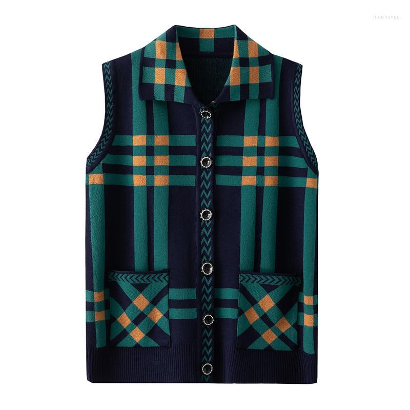 

Women's Knits Women's Sweater Knit Cardigan Middle-aged And Elderly Vest Waistcoat Autumn Winter Single-breasted Sleeveless Coat 4XL &, Green