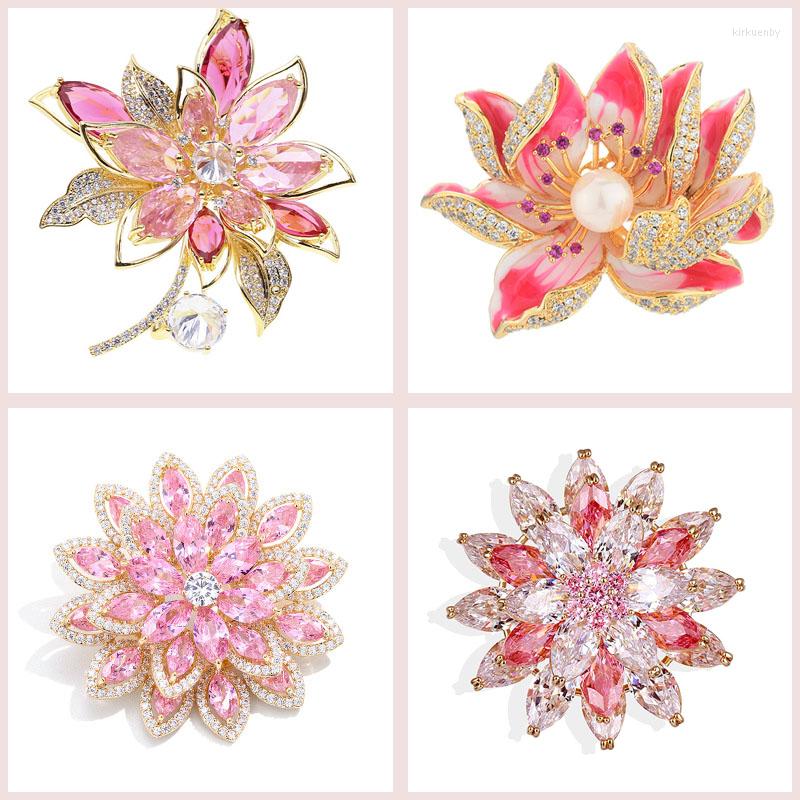 

Brooches Beautiful Pink Crystal Zircons Flowers Pins Dress Sash Pin Bridal Wedding Bouquet Brooch Jewelry Gift Broches Mujer