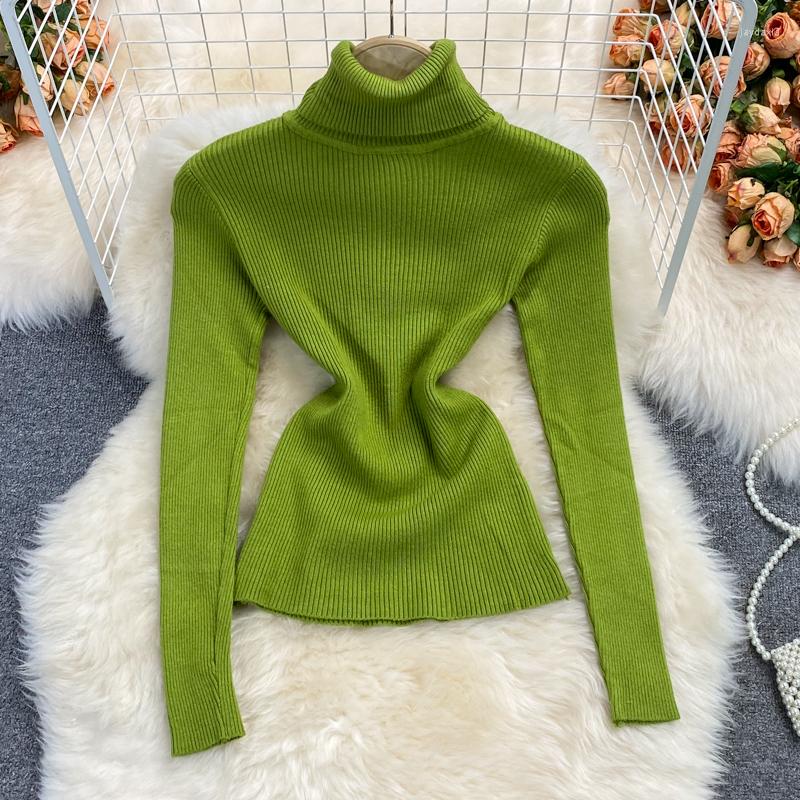 

Women's Sweaters Women's Sweater Autumn Solid Color Turtleneck Long Sleeve Knit Pullovers Female All-matched Basic Jumpers Fashion Tide, Gold