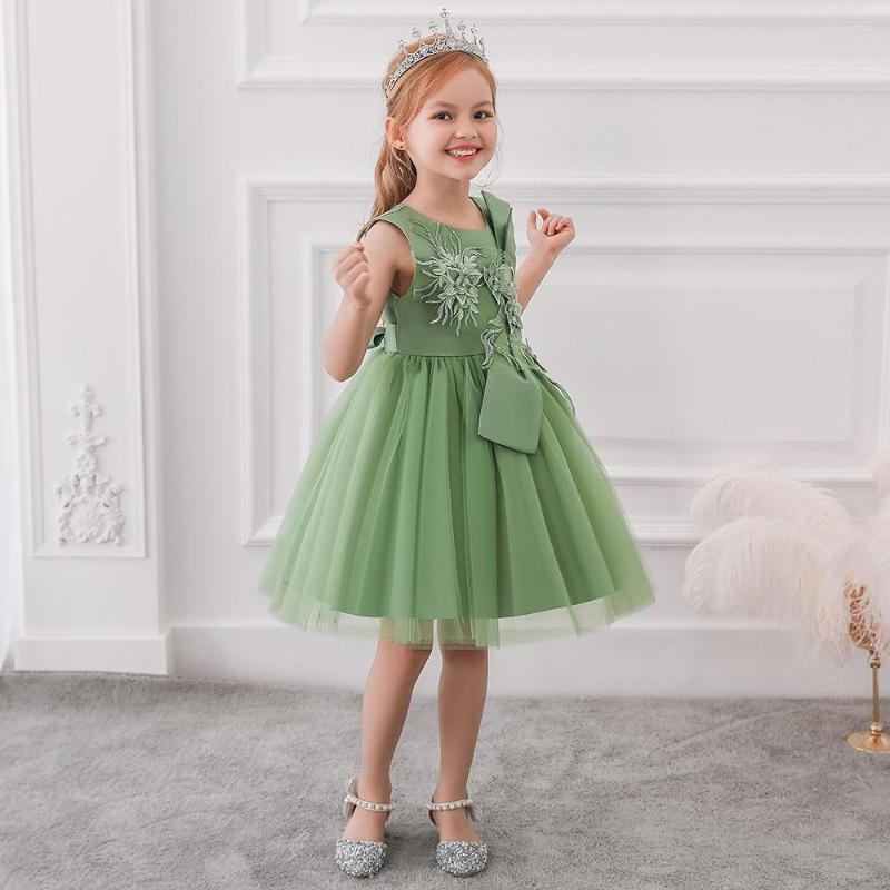 

Girl Dresses Children's Dress Big Bow Decal Princess Wedding Poncho Catwalk, Green