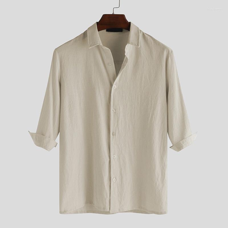 

Men' Casual Shirts Men Solid Soft Cotton Linen Summer Fashion Five-point Sleeve Man Male Loose Shirt Tees Clothes Top M-3XL Men, Blue