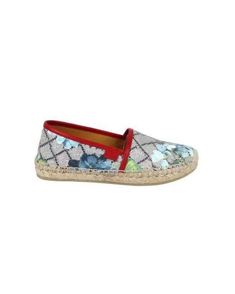 

22ss womens Canvas Bloom Espadrilles Flats slippers girls fashion flower print rubber mules with box and dust bags, Red flower