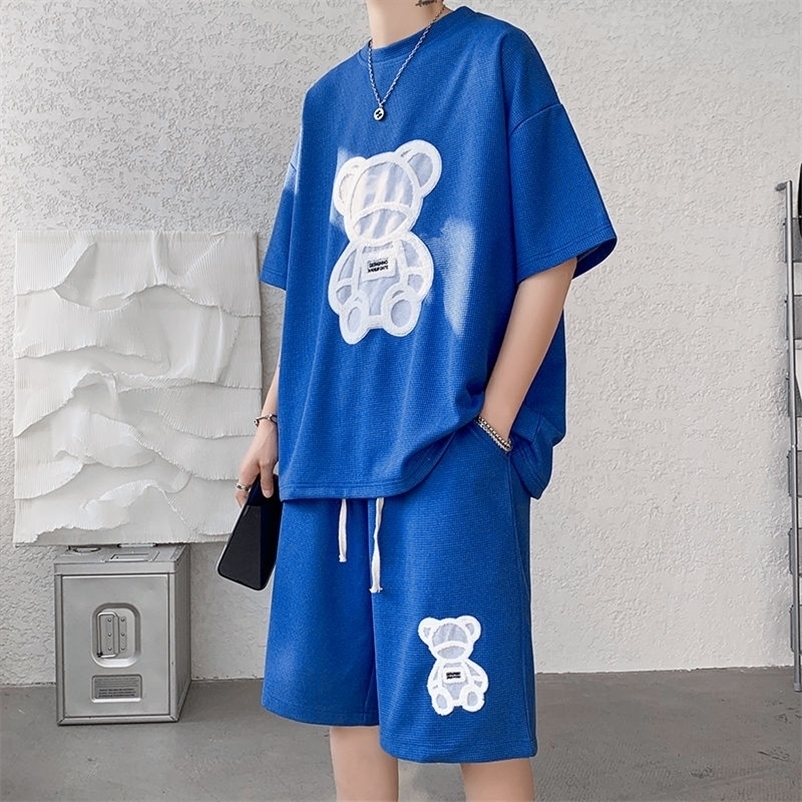 

Men's Tracksuits Hybskr Summer Big Bear Short Sleeve Suits Cartoon Graphic Streetwear Shorts T-shirt 5XL Sets Fashion Design Clothing 220930, K716graypant