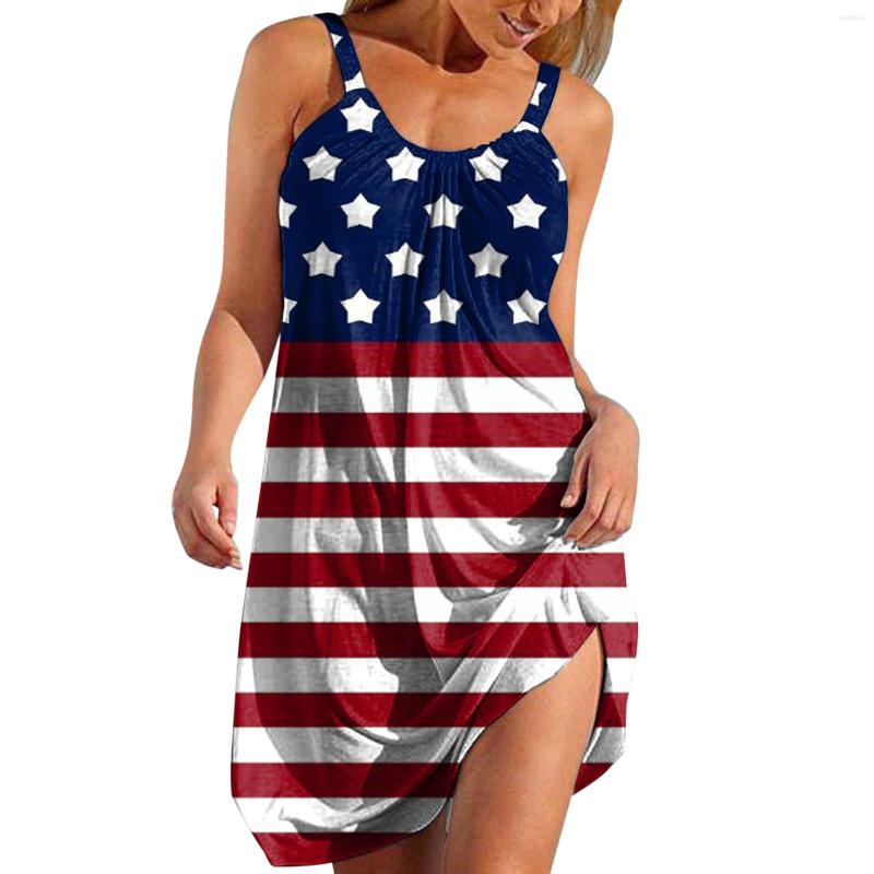 

Casual Dresses Striped Summer Women Beach Spring Print Cute Dress Swing Cover Up Sundress Sleeveless Girl Boho Vestidos, Blue