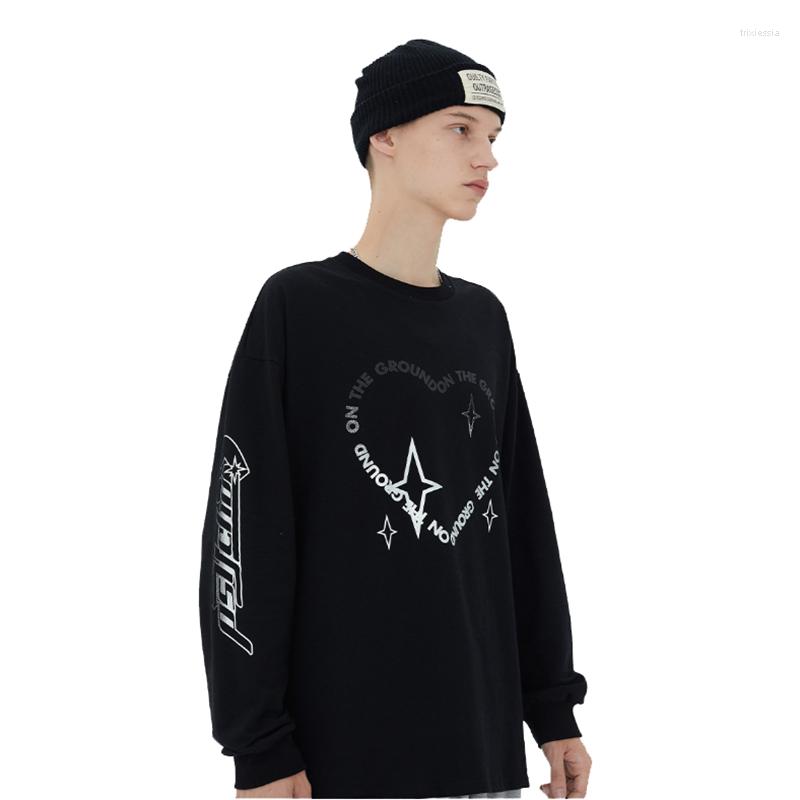 

Men's Hoodies Japanese Harajuku Reflective Letter Print Sweatshirt For Men And Women Urban Streetwear Hip Hop Loose Cotton Crewneck, Black