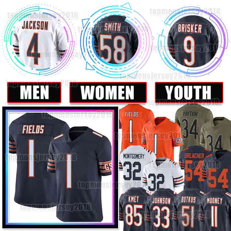 

1 Justin Fields Football Jersey 9 Jaquan Brisker Darnell Mooney David Montgomery Walter Payton Cole Kmet Eddie Jackson Roquan Smith Jaylon Johnson Ditka Gale Sayers, Men jersey(xd)
