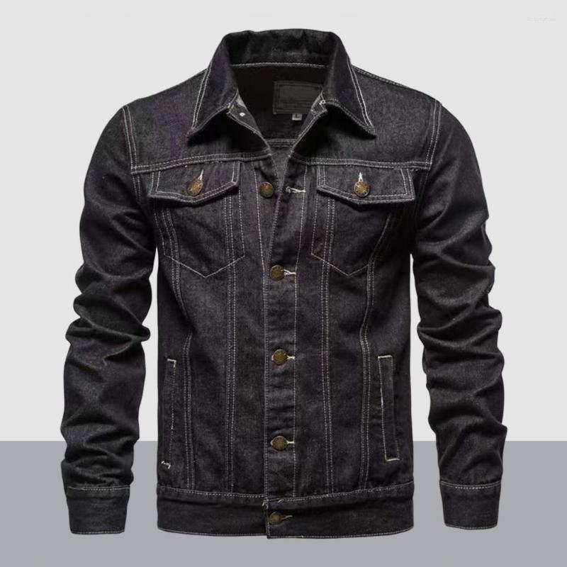 

Men's Suits Casual Denim Coat Lapel Super Soft Pure Color Turn-down Collar Jacket Jeans, Black