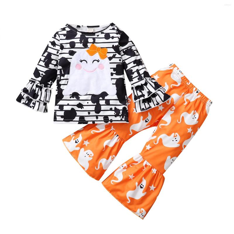 

Clothing Sets 2 Pieces Kids Suit Set Toddler Cartoon Ghost Print Round Neck Long Sleeve Tops Flared Trousers 1-5 Years, Picture shown