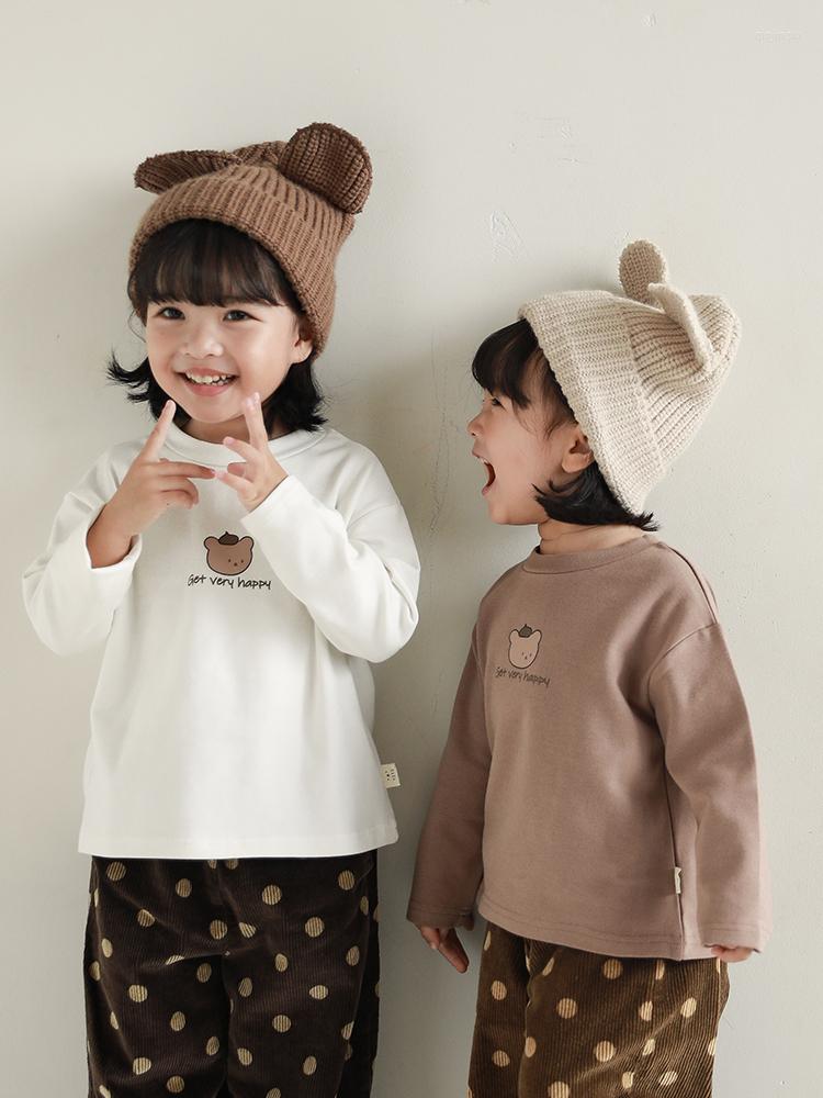 

Shirts Children's T Shirt Bear Long Sleeved Printing Spring Autumn Baby Girs Simple Cute Top, White