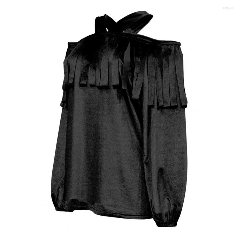 

Women' Blouses Versatile Breathable Female Autumn Pure Color Off Shoulder Pullover Top For Party, Green