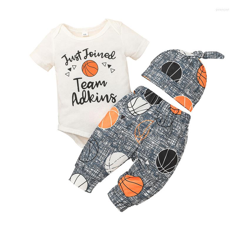 

Clothing Sets Baby Boys Short Sleeve Romper Pants Hat Letter Basketball Print Crew Neck Casual Style Summer, Picture shown