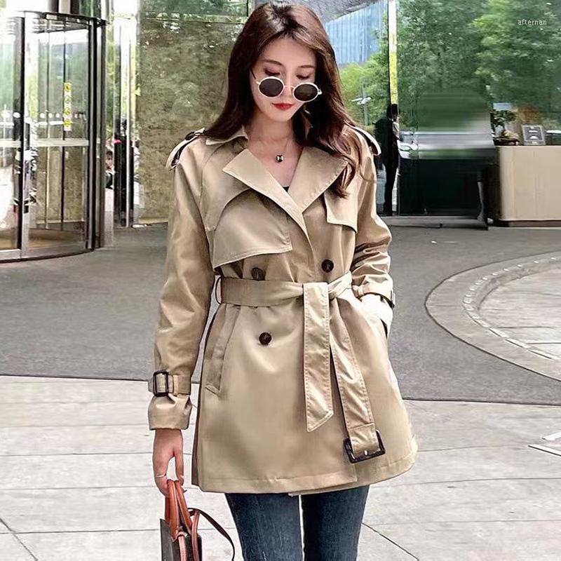

Women' Trench Coats Autumn Winter Crop Coat Women Double Breasted Belt Female Short French Windbreaker Comfortable, Black