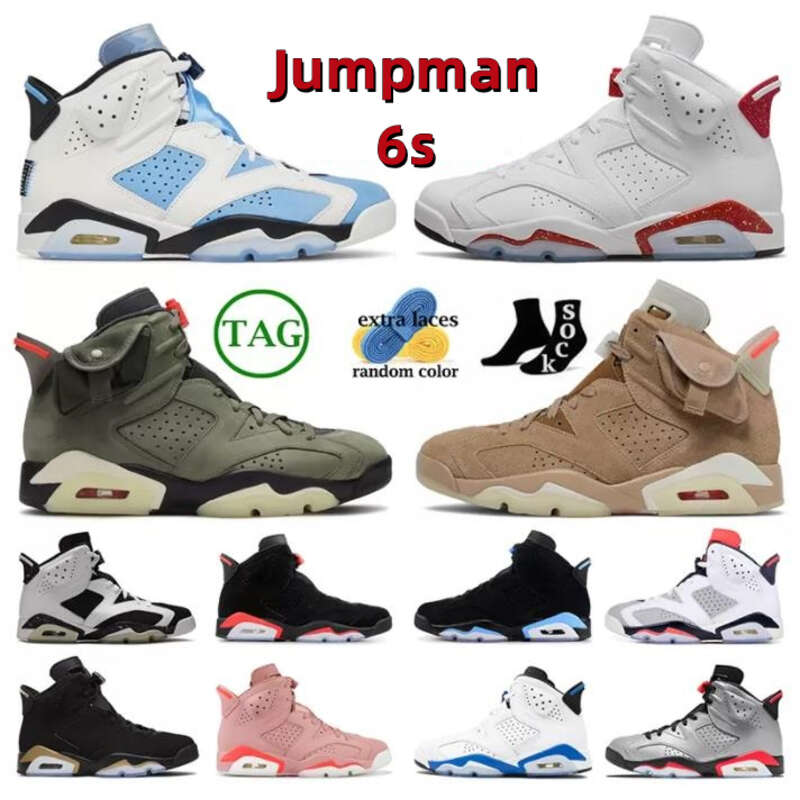 

With Box Jumpman 6 Basketball Shoes for Men 6s Sneakers Women Trainers Outdoor UNC White Red Midnight Navy Georgetown British Khaki, 25