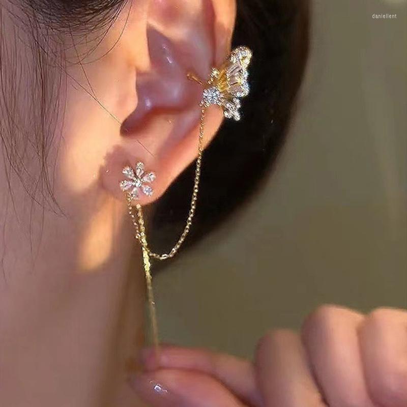 

Backs Earrings Fashion Goth No Piercing Butterfly Shiny Rhinestone Flower Ear Clip Chain Pendant For Women Party Girl Jewelry Earing