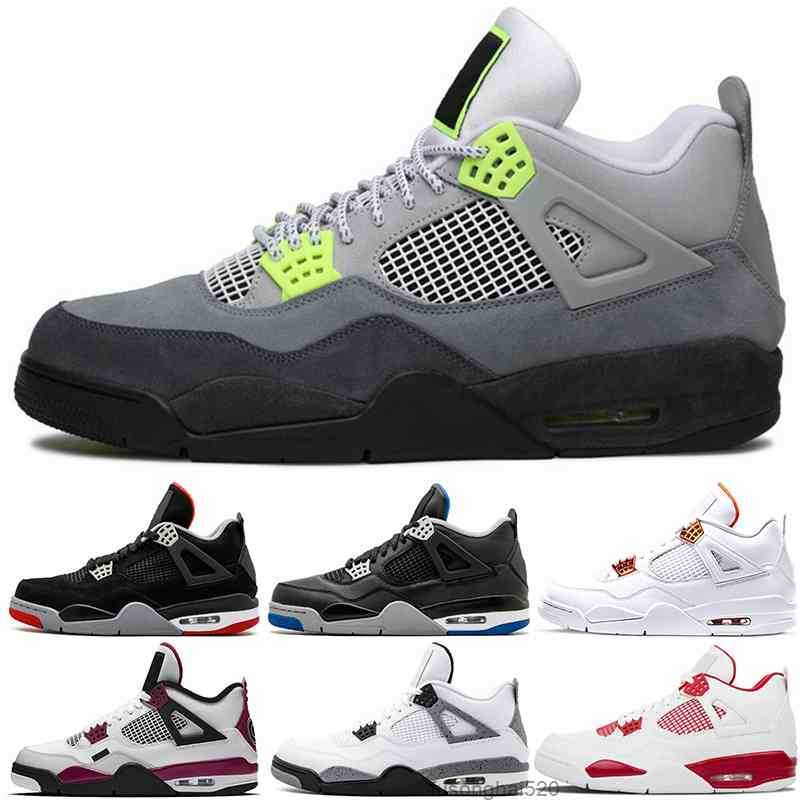 

2022 fashion men high basketball shoes 4 4s Black Cat court purple University Red Neon bred Alternate Motorsport orange metallic White JORDON, Pure money