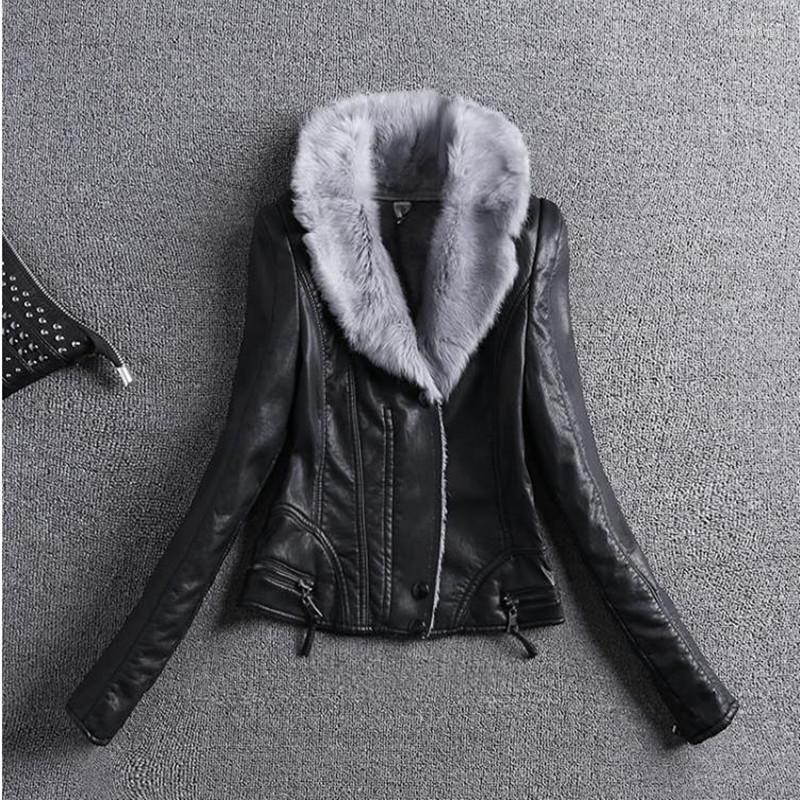 

Women' Leather Women' Short 2022 Autumn And Winter Plush PU Coat With Thickened Fur Collar & Faux, Black