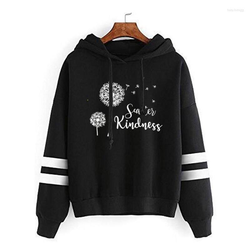 

Women' Hoodies Sweatshirt Women Casual Dandelion Print Long Sleeve Pullover Hoodie Two Lines Tops Streetwear Style Sudadera Mujer Sweat, Black
