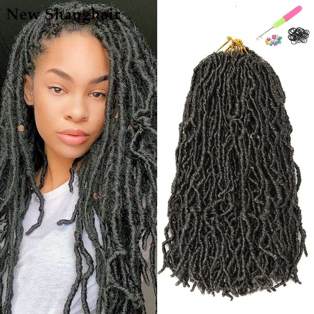 

18 Inch Nu Faux Locs Crochet Hair Curly Wavy African Soft Goddess Braids Hair for Black Women Lady Girls 21 Stands/Pack BS25, T1b-30
