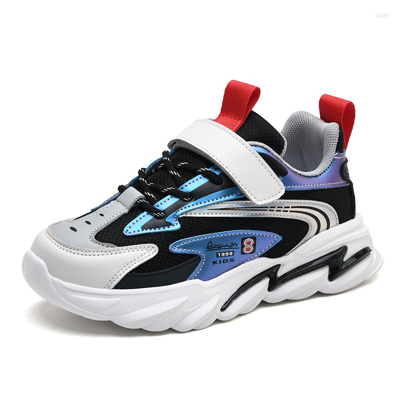 

Athletic Shoes Boys Casual For Kids Sneakers Children Girls Rubber Leather Hook&Loop School Anti-slippery Sapato Infantil, Silver