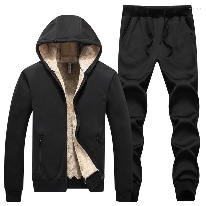 

Men's Tracksuits Men's Men Streetwear Winter Thick Fleece Sport Suits Sweatshirt 2 Pcs Set Jacket Pants Sweatsuits Sportswear Hoodies, Black