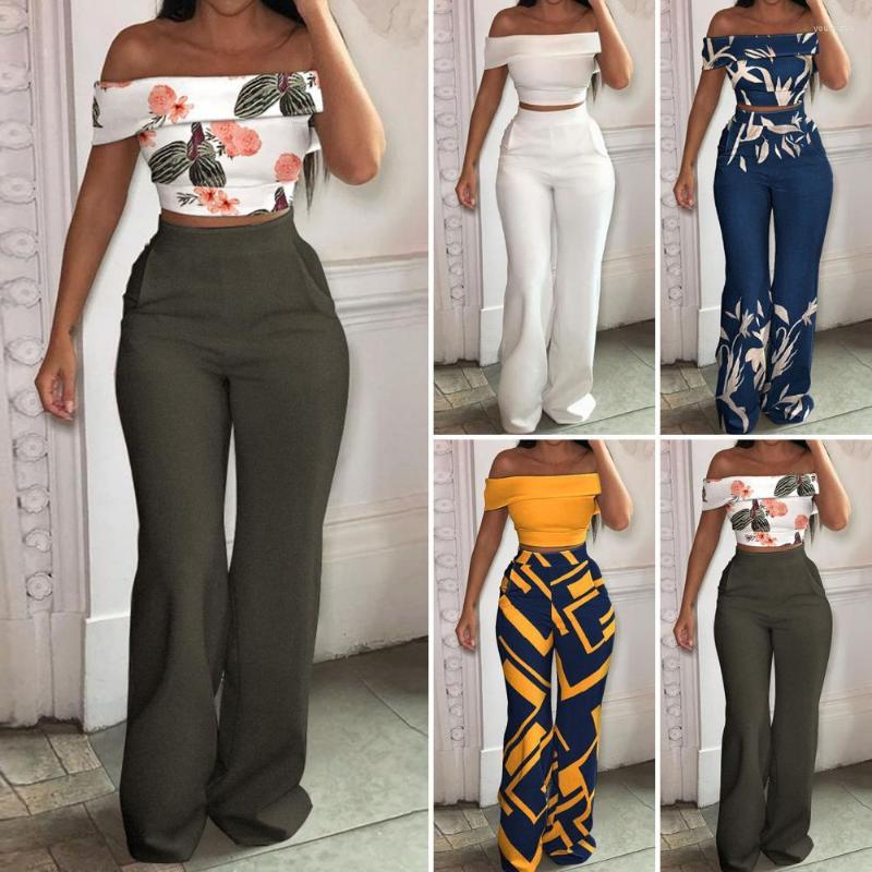

Women's Two Piece Pants 2 Pcs/Set Summer Tops Set Solid Color Sexy Vintage Style Shoulder-less Leaf Print 2022 Fashion Club Party Sets, Yellow