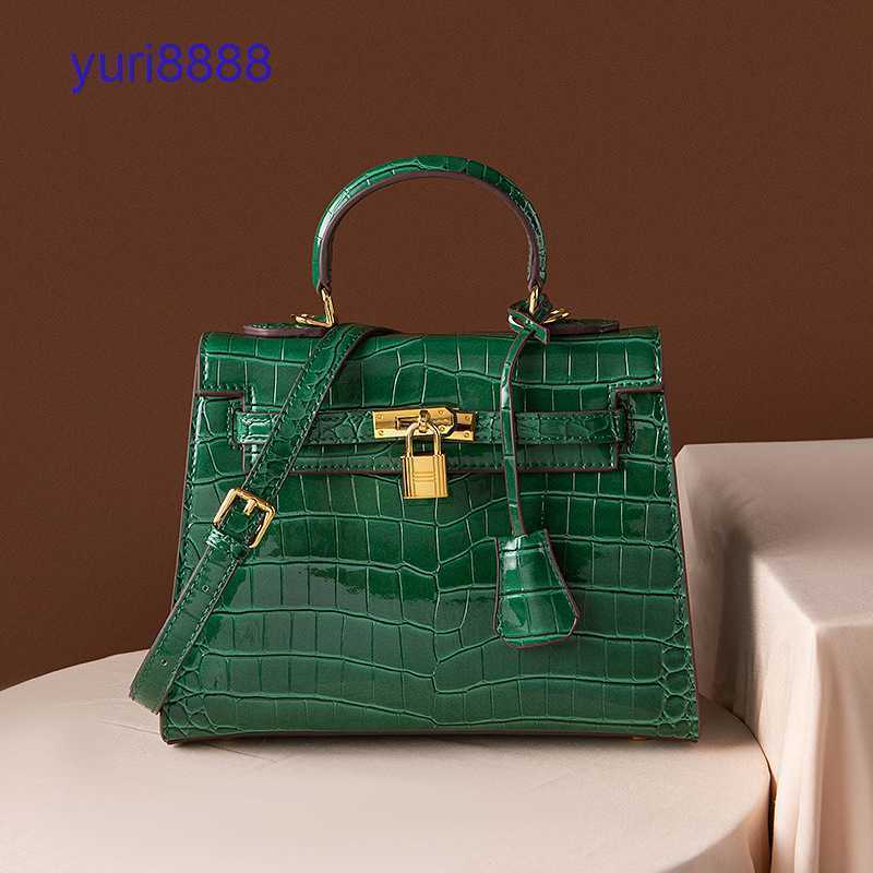 

Designer Herme Kelys Bag Shoulder s price leather bag 2022 new fashion high-end crocodile pattern one shoulder 6MZA, Emerald green