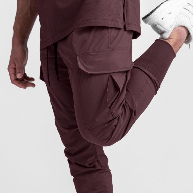 

Men' Pants Jogger Men Thin Ice Silk Running Multi-pocket Fitness Training, Khaki