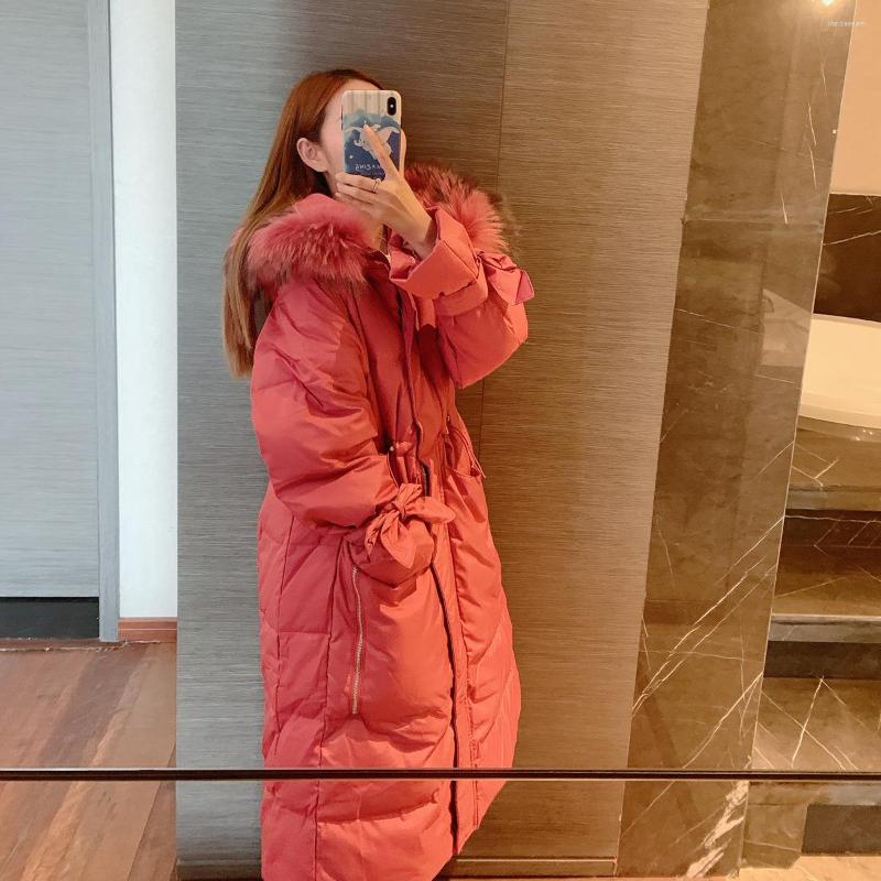 

Women' Trench Coats Off Season Down Jacket Women' 2022 Long Style Over The Knee And Waist With Oversized Raccoon Hair Collar Horn, Black