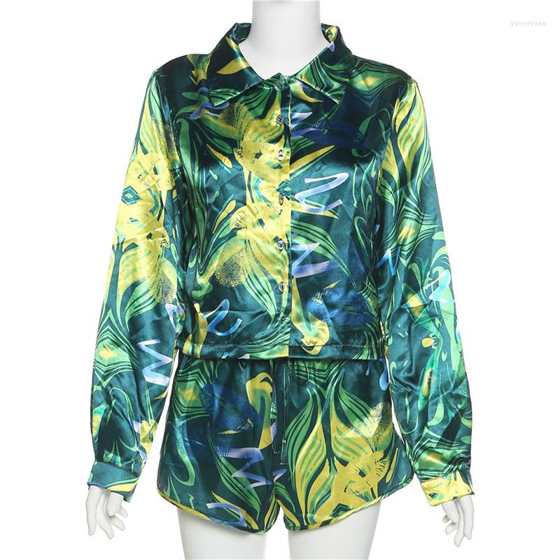 

Women' Tracksuits Sexy Floral Two Piece Tunic Women Shirt Spring Hipster Print Loose Top Harajuku Slim Elastic Waist Shorts Suit Summer, 2 pieces set