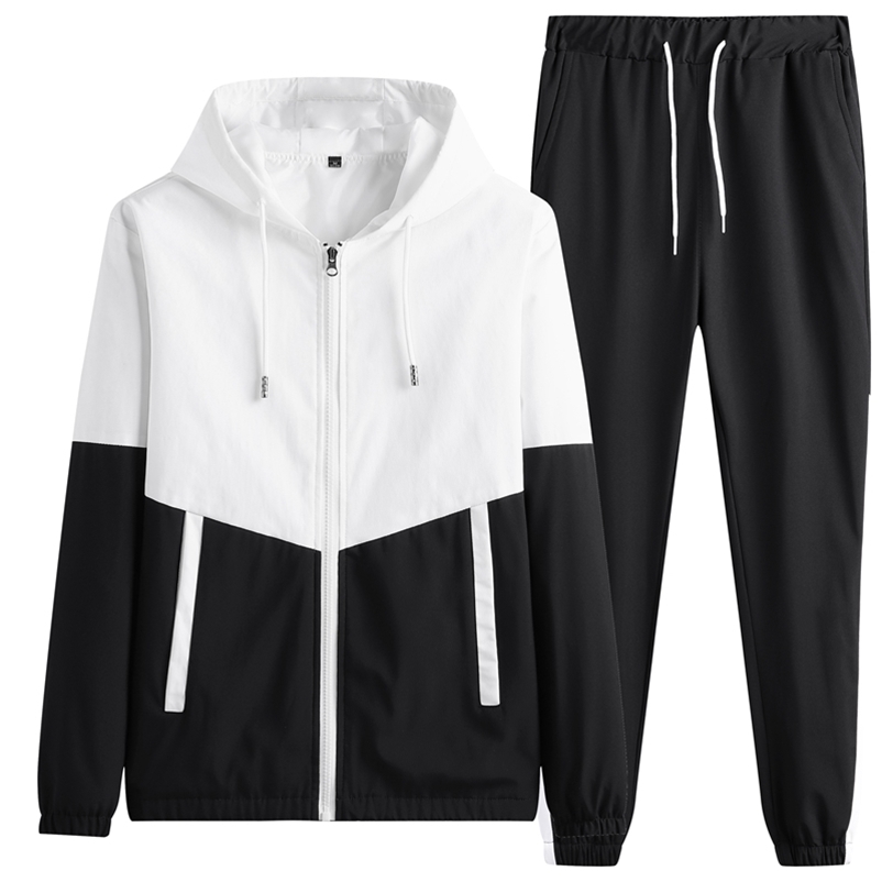 

Men's Tracksuits Sportswear Breathable Male Gym Clothes Thin Hooded Casual Jacket Jogging Trousers Men 2 Pcs/Set Sports Sets M-6XL 220930, Black