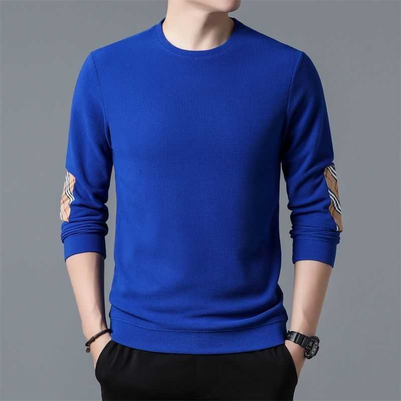 

Designer t shirt mens sweatshirt burb waffle sweater plaid splicing long sleeve T-shirt man casual pullover sweaters 4xl 5xl, Red